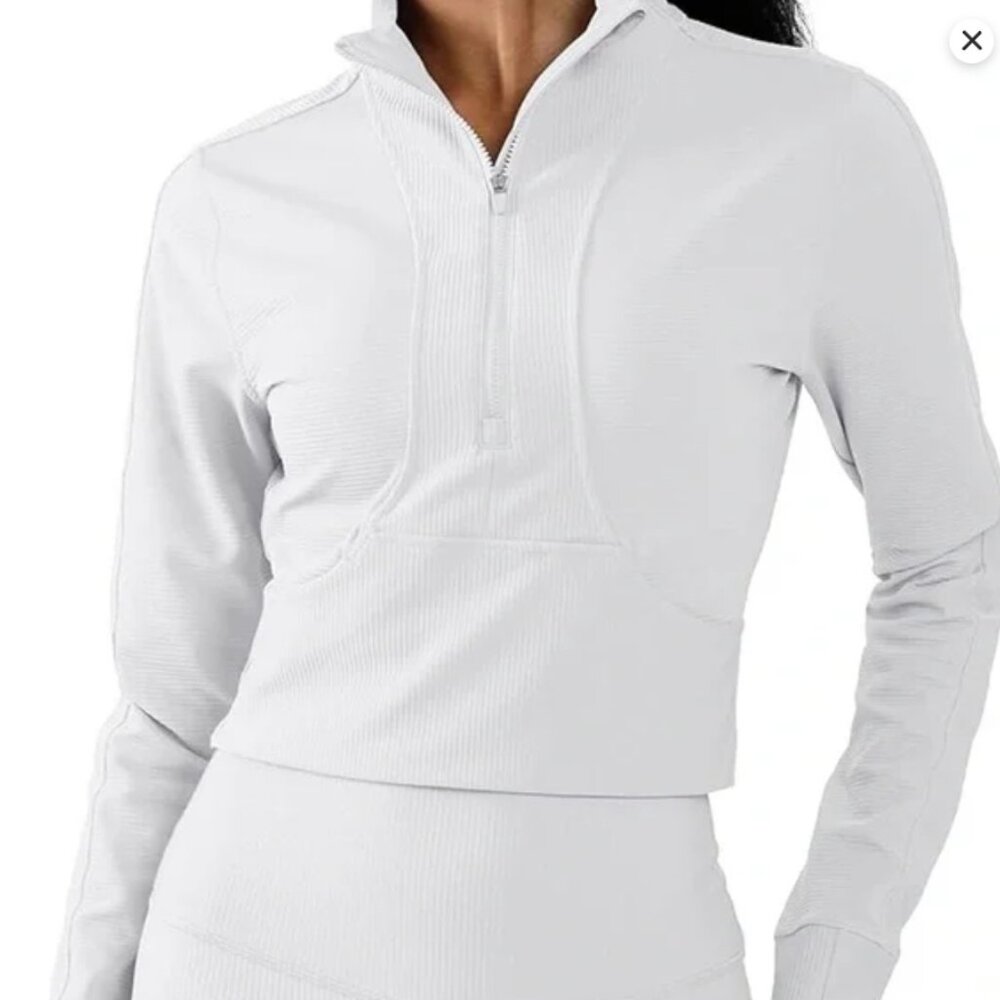 90 Degree By Reflex White Quarter-Zip Cropped Sweatshirt